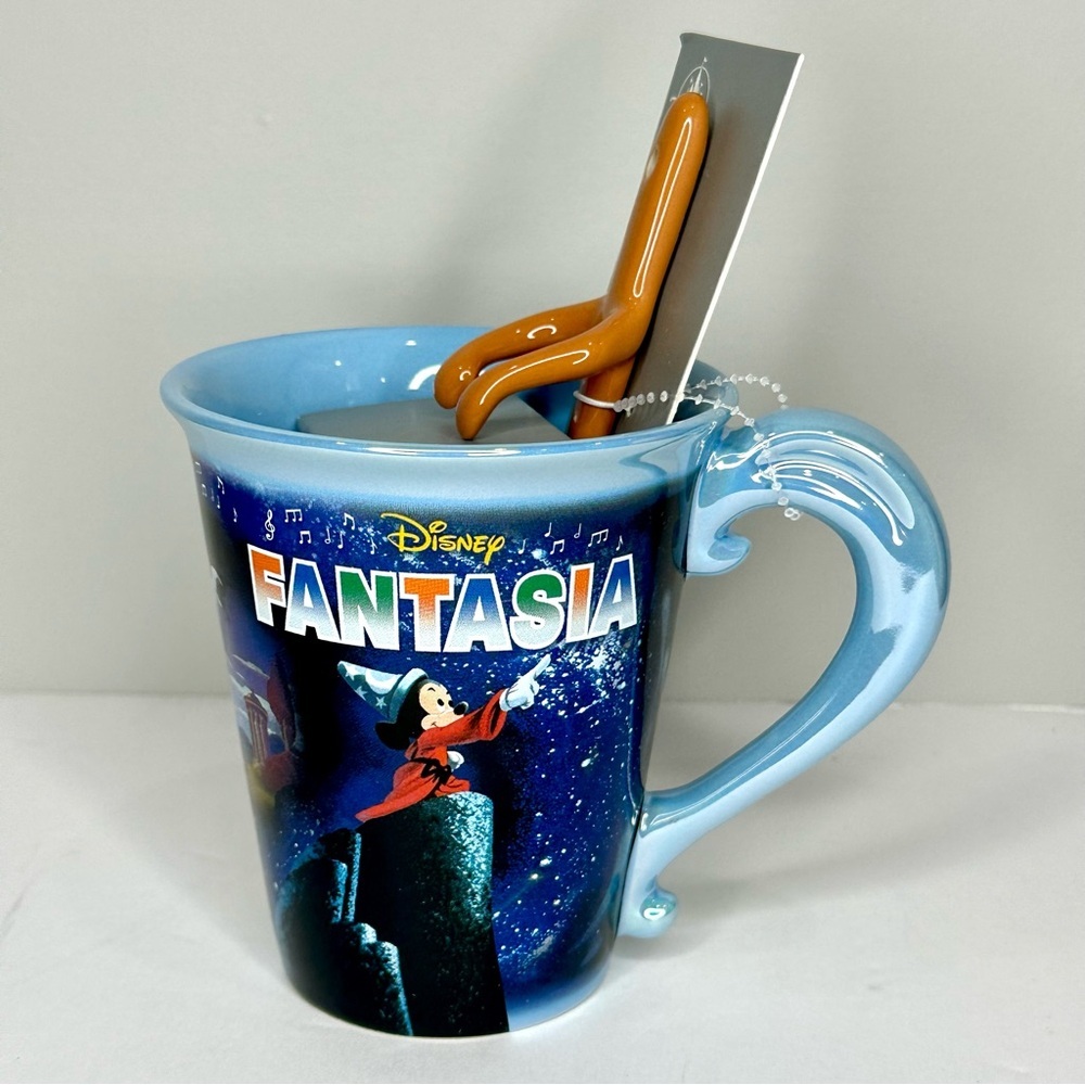 Disney Parks Fantasia 85th Anniversary Coffee Mug w/ Broom Spoon Sorcerer Mickey